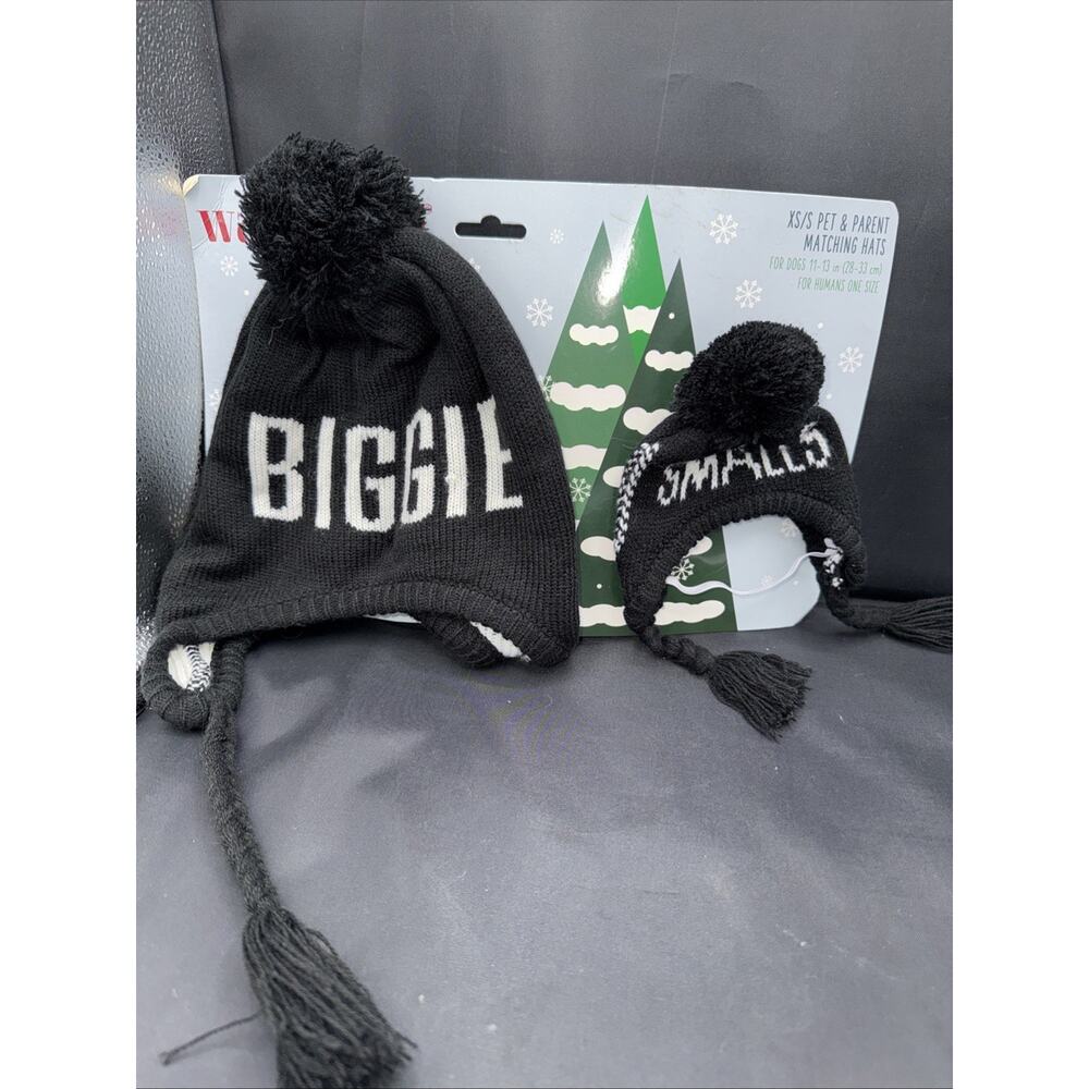 Wagatude Biggie Smalls pet and parent matching knit hat set.
